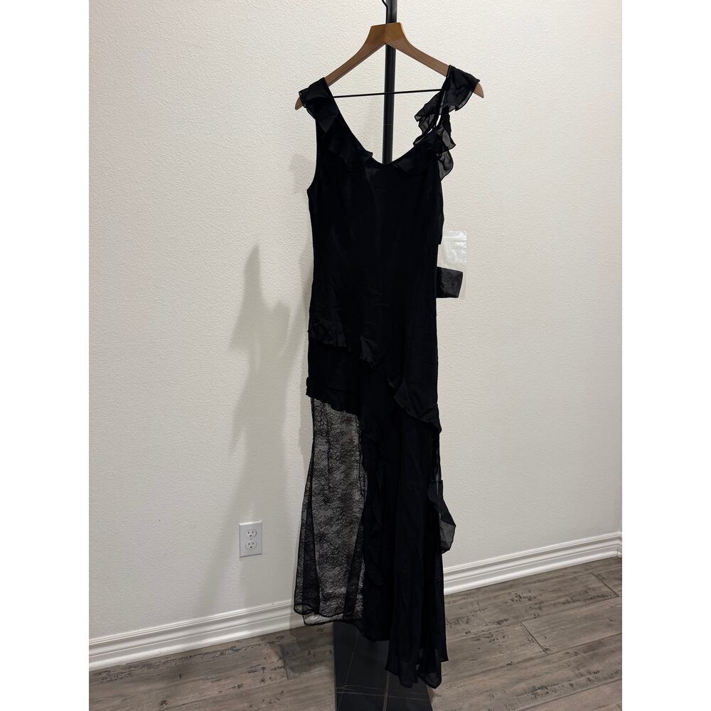 New O.P.T Carmen  black lace ruffle gown Dress $247 size 6 - Picture 4 of 6